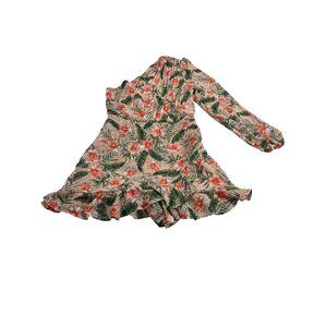 Floral One-Shoulder Ruffled Mini Dress By Express XS Pink/Green Polyester